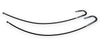 Two curved black metal hooks with silver-toned end caps, displayed on a plain white background.