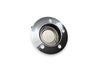 A circular metallic mechanical component, likely a flange or gasket, featuring a polished silver outer ring with four pre-drilled holes and a black inner ring surrounding a central silver circular section, shown on a plain white background.