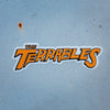 Sticker with 'The Terrables' text on a textured blue background